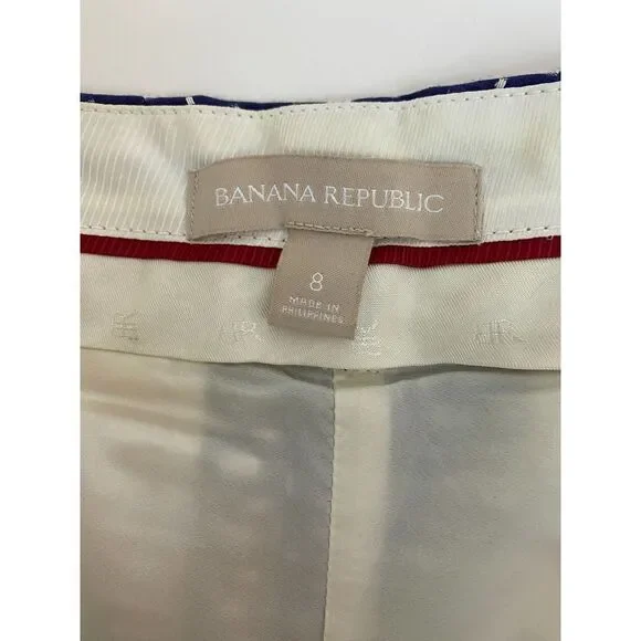 Banana Republic  Shorts Blue Square Pattern Preppy -- Size 8 - Picture 5 of 9